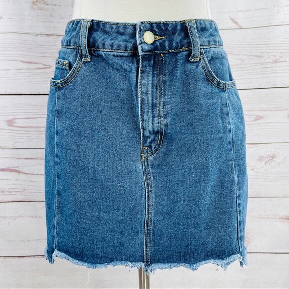 Forever 21 Dresses & Skirts - Forever 21 denim mini skirt raw hem large
